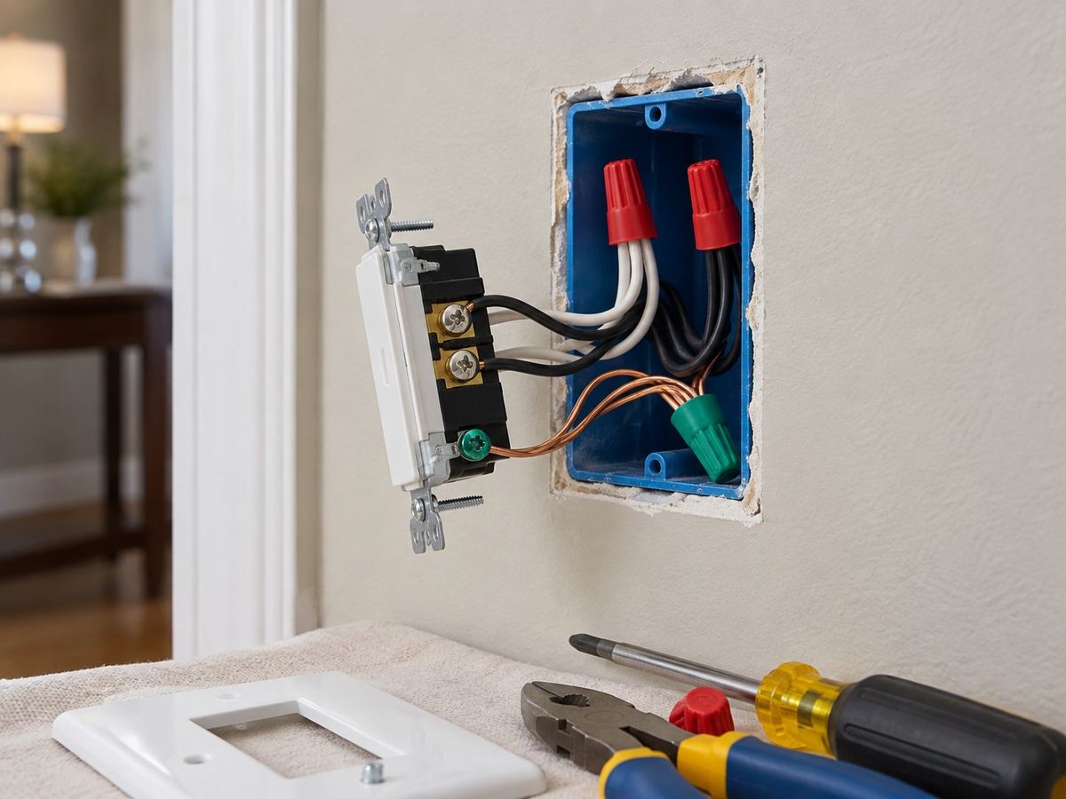 New switch being wired into an electrical box