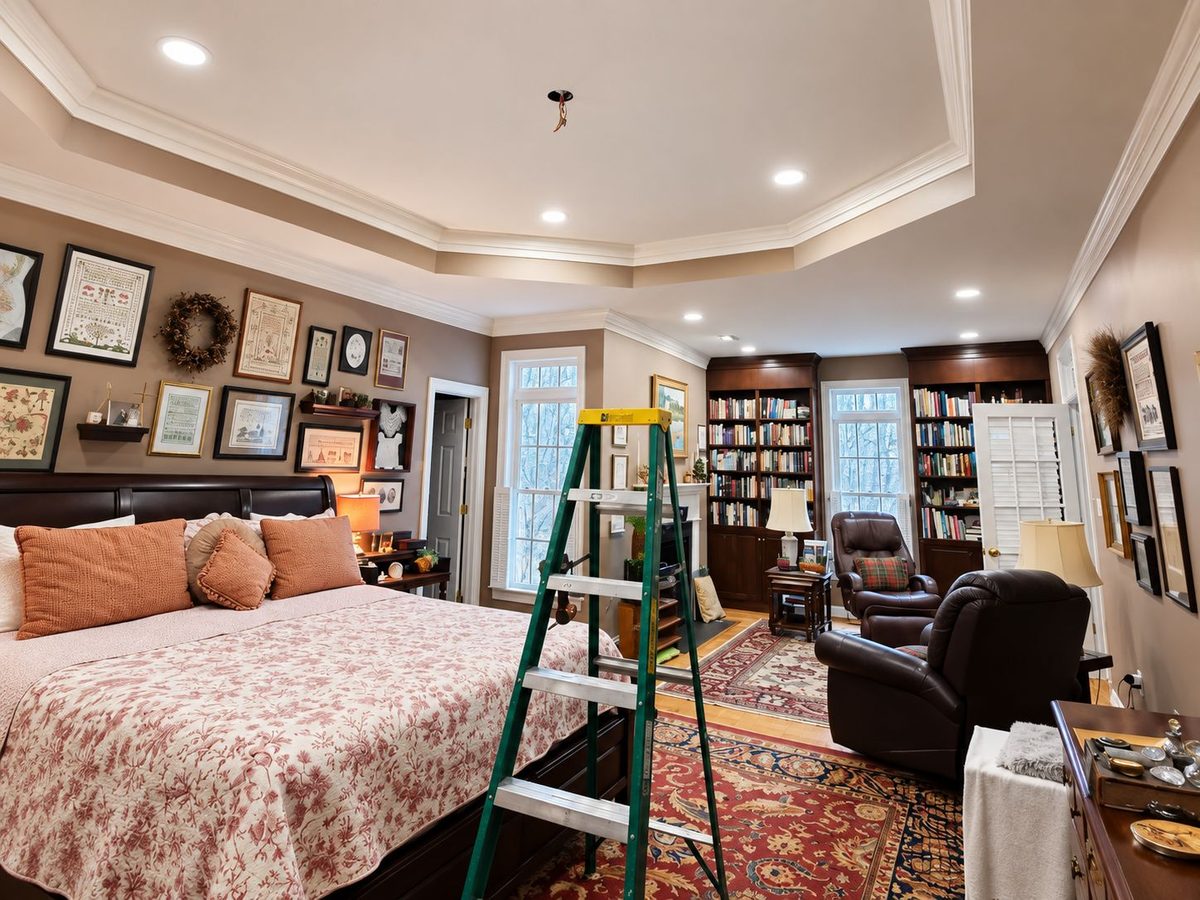 Recessed lighting installed in a tray ceiling