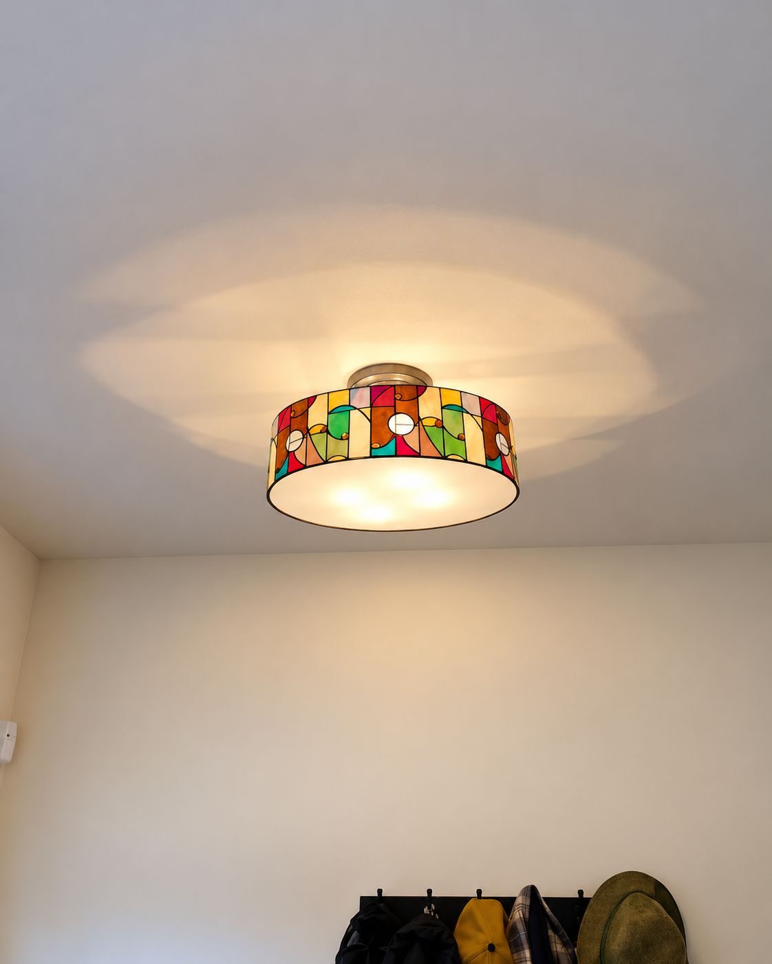 Stained glass ceiling light installed