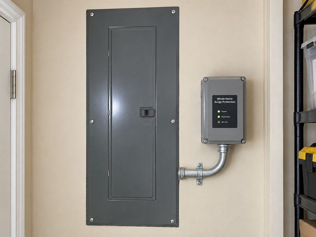 Whole-home surge protection device installed next to the panel